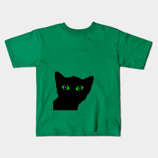 BLACK CAT WITH GREEN EYES Kids T-Shirt by Scarebaby